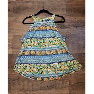 Cable Gauge Citrus Floral Mixed Pattern Novelty Flowy Tank Blouse XL GUC